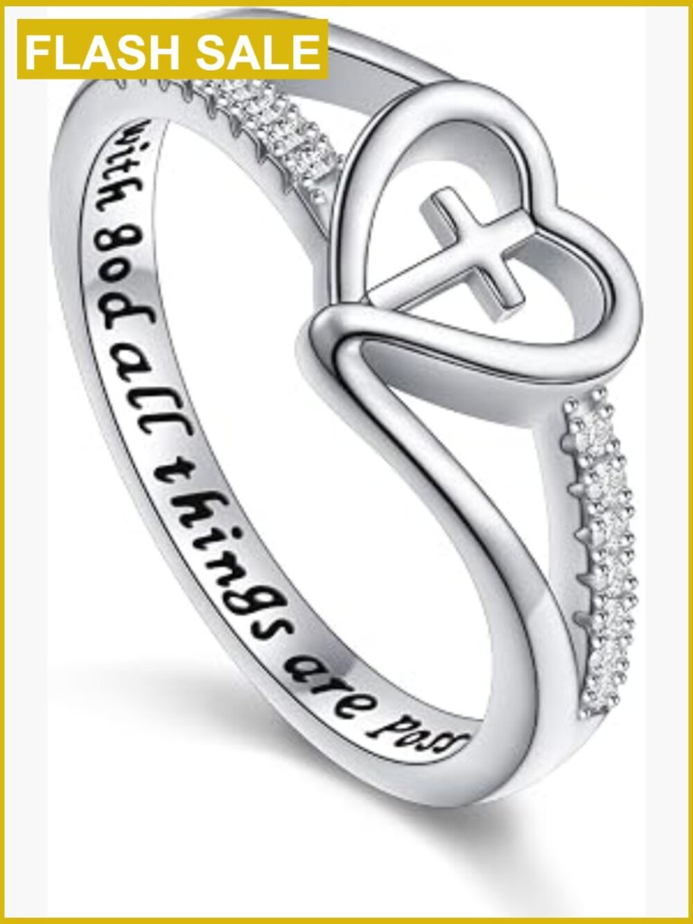 Sterling Silver Cross Faith Bible Verse Ring Women Band